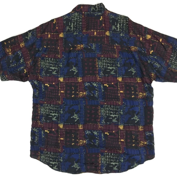 Vintage Structure Hawaiian Silk Shirt Sz L Aztec - Picture 3 of 8